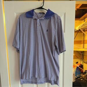 Polo Golf Ralph Lauren Pima Cotton Large Mens Blue White Stripe Short Sleeve
